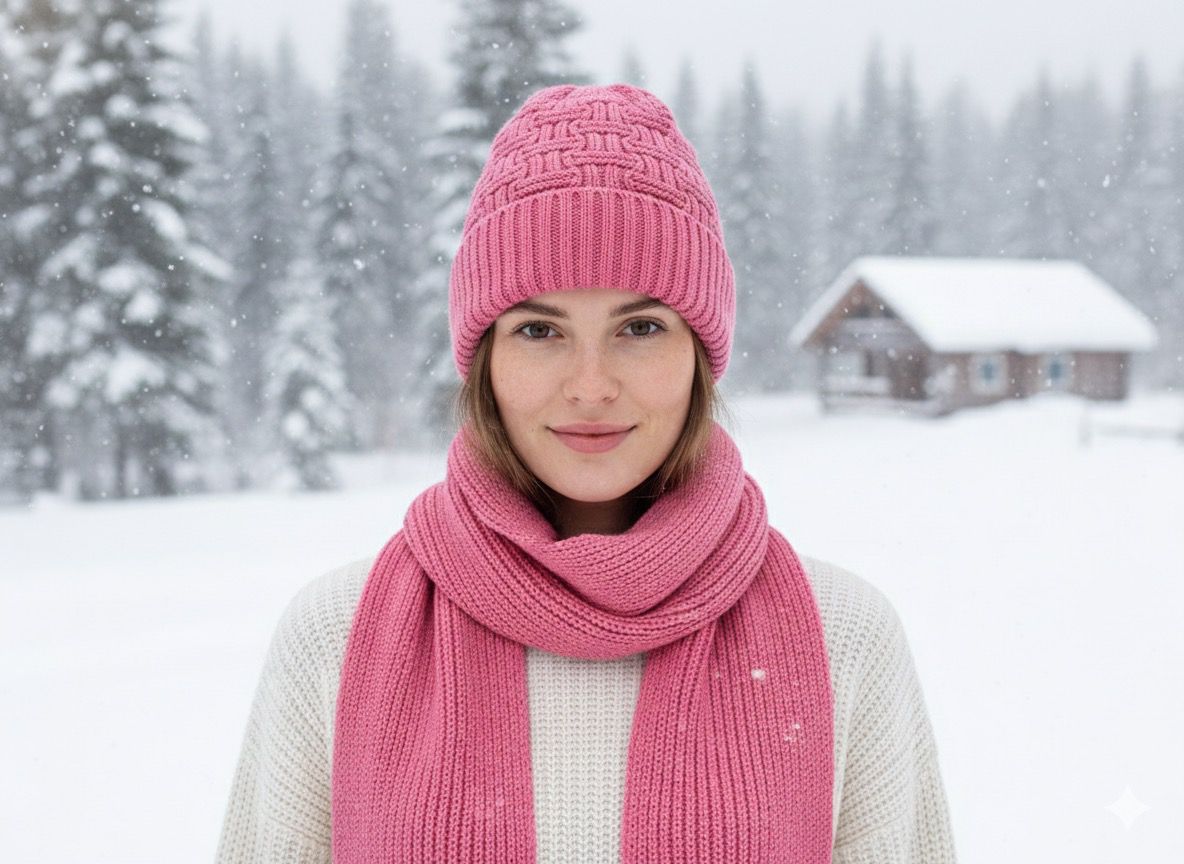 Winter Scarf Cap - পিংক প্লেইন